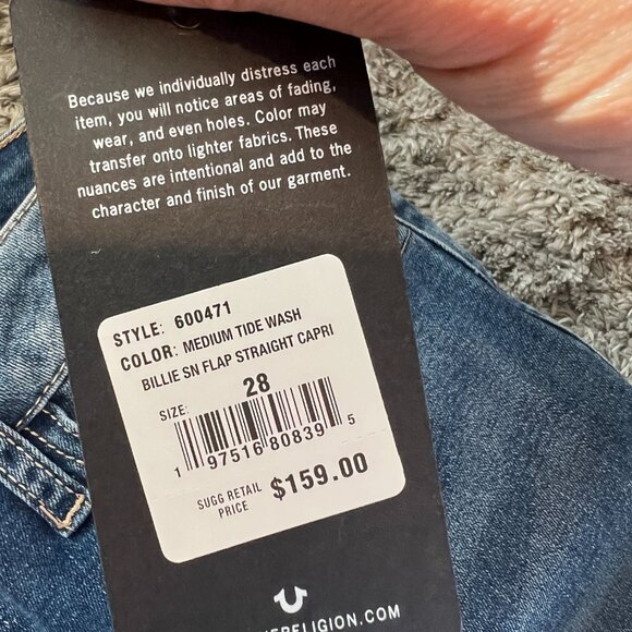 NWT True Religion Billie Flap Straight Capri size 28 - Picture 11 of 14